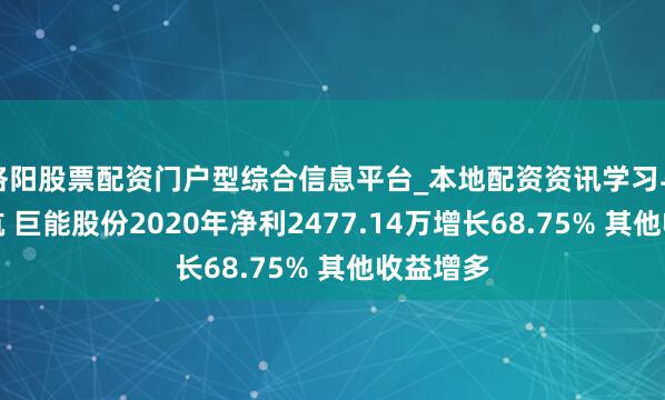洛阳股票配资门户型综合信息平台_本地配资资讯学习与行情导航 巨能股份2020年净利2477.14万增长68.75% 其他收益增多