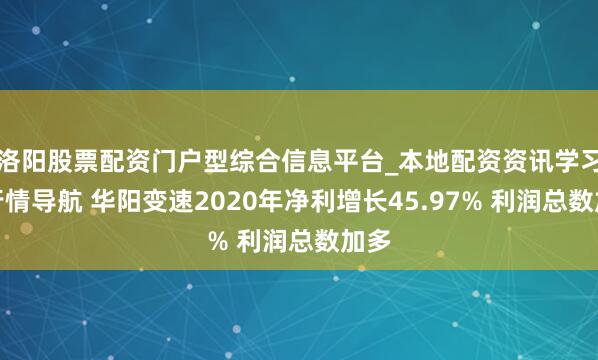洛阳股票配资门户型综合信息平台_本地配资资讯学习与行情导航 华阳变速2020年净利增长45.97% 利润总数加多